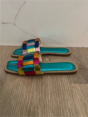 Metallic Satin Slide Sandals - Multicolor